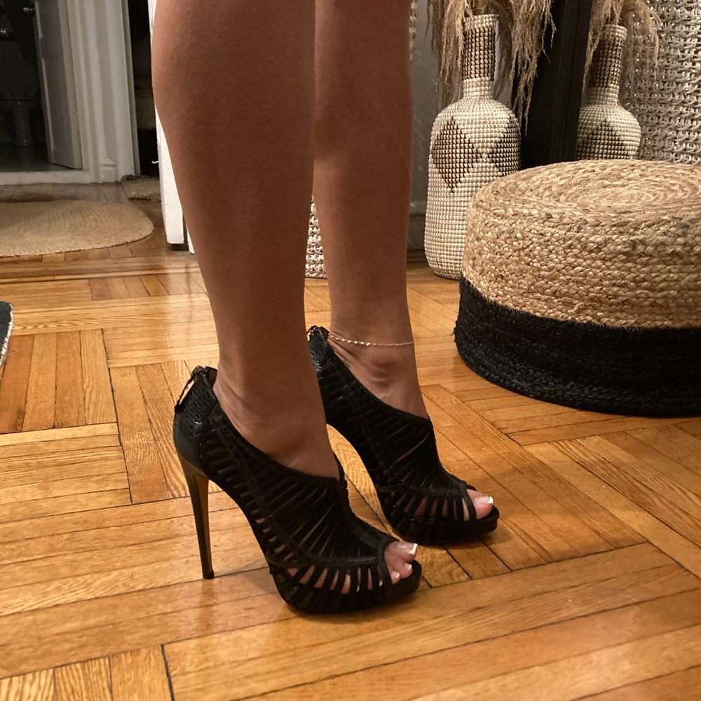 Alexandre Birman Suede And Python Caged Sandal, B… - image 3